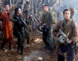 group of people face a gang of Predators